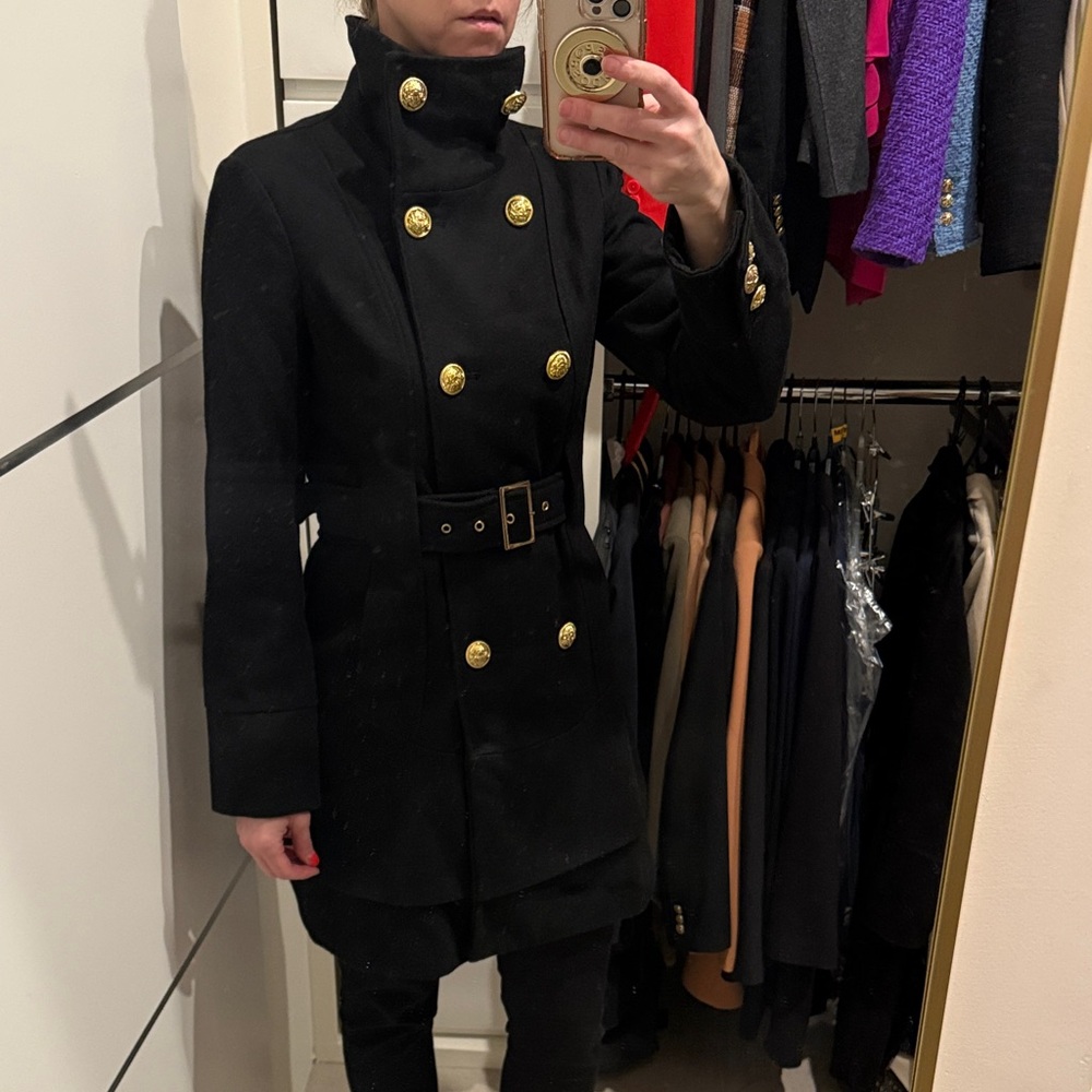 Black wool blend military style coat Small